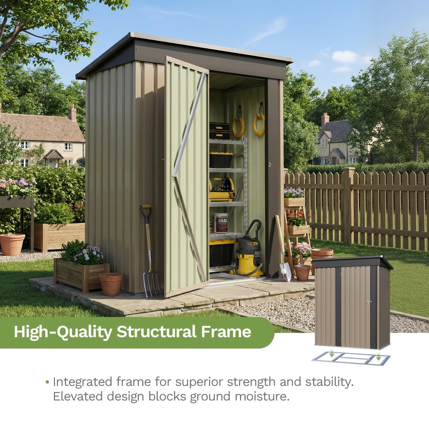 Garden Storage Shed, Metal Lockable Tool Backyard Compact for Garden, Patio and Yard Use, with the Listed Configuration