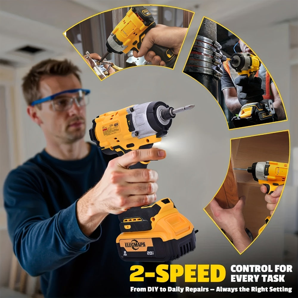 Cordless Power Tool Combo Kit for Dewalt 20V Battery - Impact Wrench 1500Nm, Brushless Drill & Screwdriver Set for Home & Construction