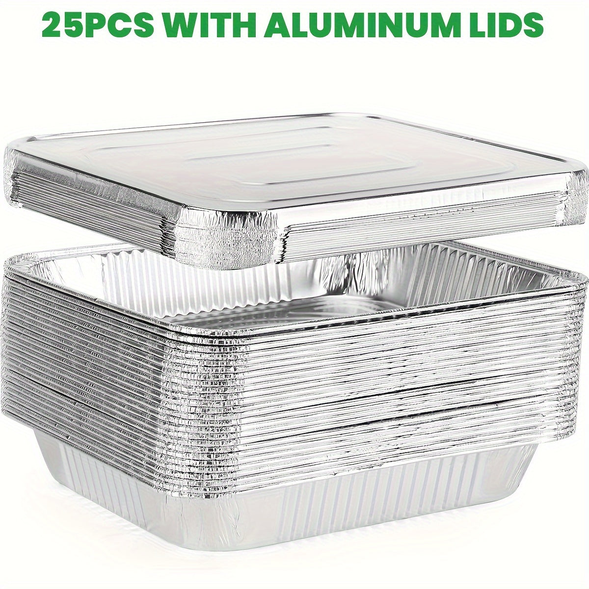 Disposable Aluminum Pans with Lids 25 Pack, 9x13 Half Size Foil Baking Trays for Roasting, Reheating & Cooking