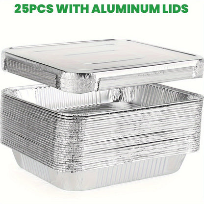 Disposable Aluminum Pans with Lids 25 Pack, 9x13 Half Size Foil Baking Trays for Roasting, Reheating & Cooking
