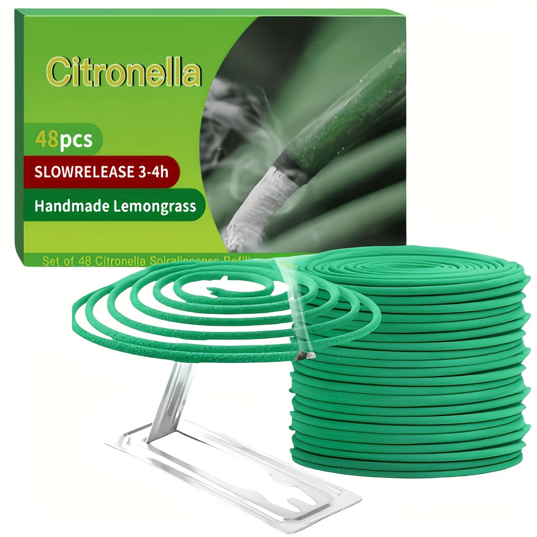 Citronella Incense Coils 48pcs with Holder, Lemongrass Mosquito for Outdoor Patio Pool Porch Deck Camping Hiking
