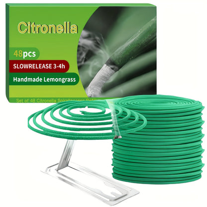 Citronella Incense Coils 48pcs with Holder, Lemongrass Mosquito for Outdoor Patio Pool Porch Deck Camping Hiking