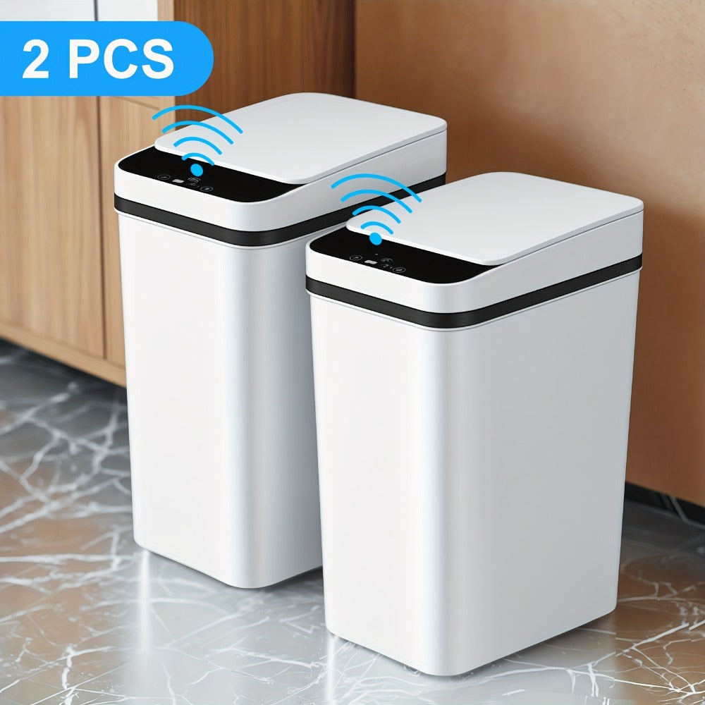 Two-Piece Motion Sensor Trash Can Set with 4.2 and 2.6-Gallon Narrow Bins in White or Black