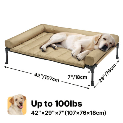 Elevated Dog Bed with Teslin Mesh Cot, Powder-Coated Steel Frame and Removable Bolster Top in Four Sizes
