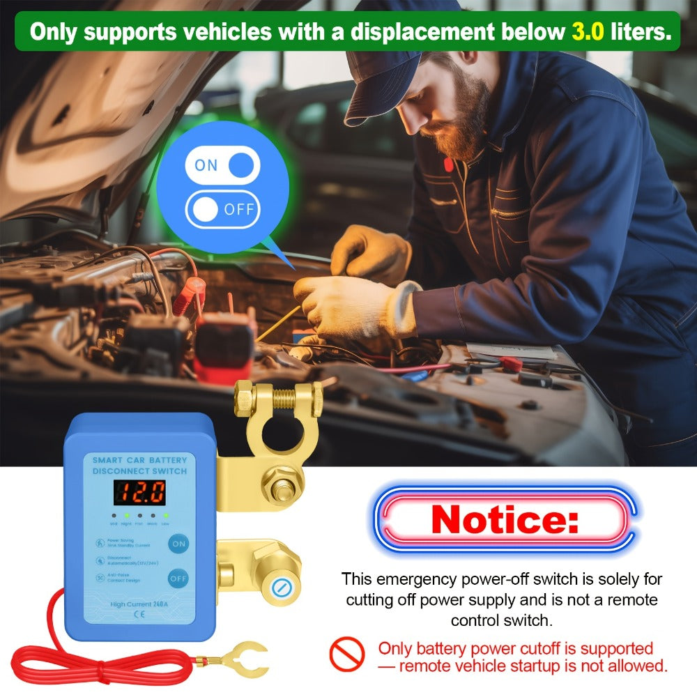 Car Battery Auto Power Off Switch with LED Voltage Display – 12V/24V Anti-Drain Protection, Low Voltage Alarm