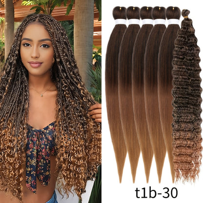 Braiding Hair Pre-Stretched 6 Packs 26 & 32 Inch Deep Curly Crochet Hair Synthetic Ombre Extensions for Box Braids Twist Braids Knotless