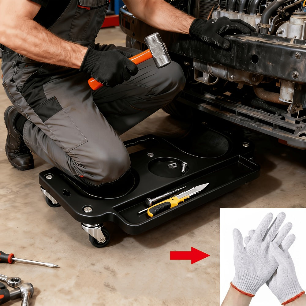 Rolling Knee Creeper Pad with Built-In Tool Tray – ABS High-Impact Frame, Cushioned Kneeling Pad for Car Repairs, Carpentry & Flooring