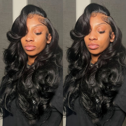 13x4 HD Lace Front Body Wave Synthetic Wig 250% Density Glueless Natural Black Crimson, for Home, Travel and Salon Hair Styling