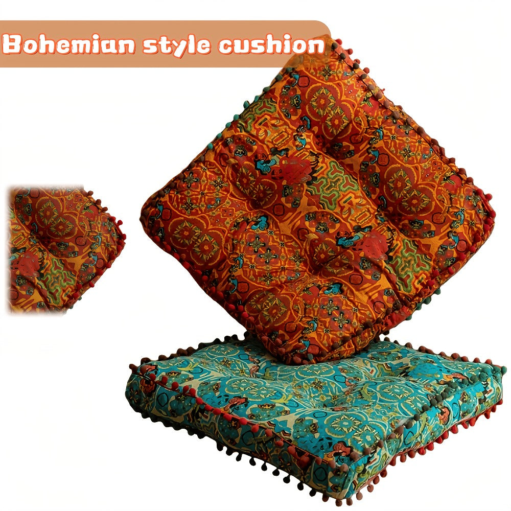 Moroccan Boho Chair Cushion Seat Pad with Cover Fiberfill Stuffed Bohemian Floor Cushion for Entryways, Bedrooms and Living Spaces