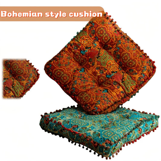 Moroccan Boho Chair Cushion Seat Pad with Cover Fiberfill Stuffed Bohemian Floor Cushion for Entryways, Bedrooms and Living Spaces