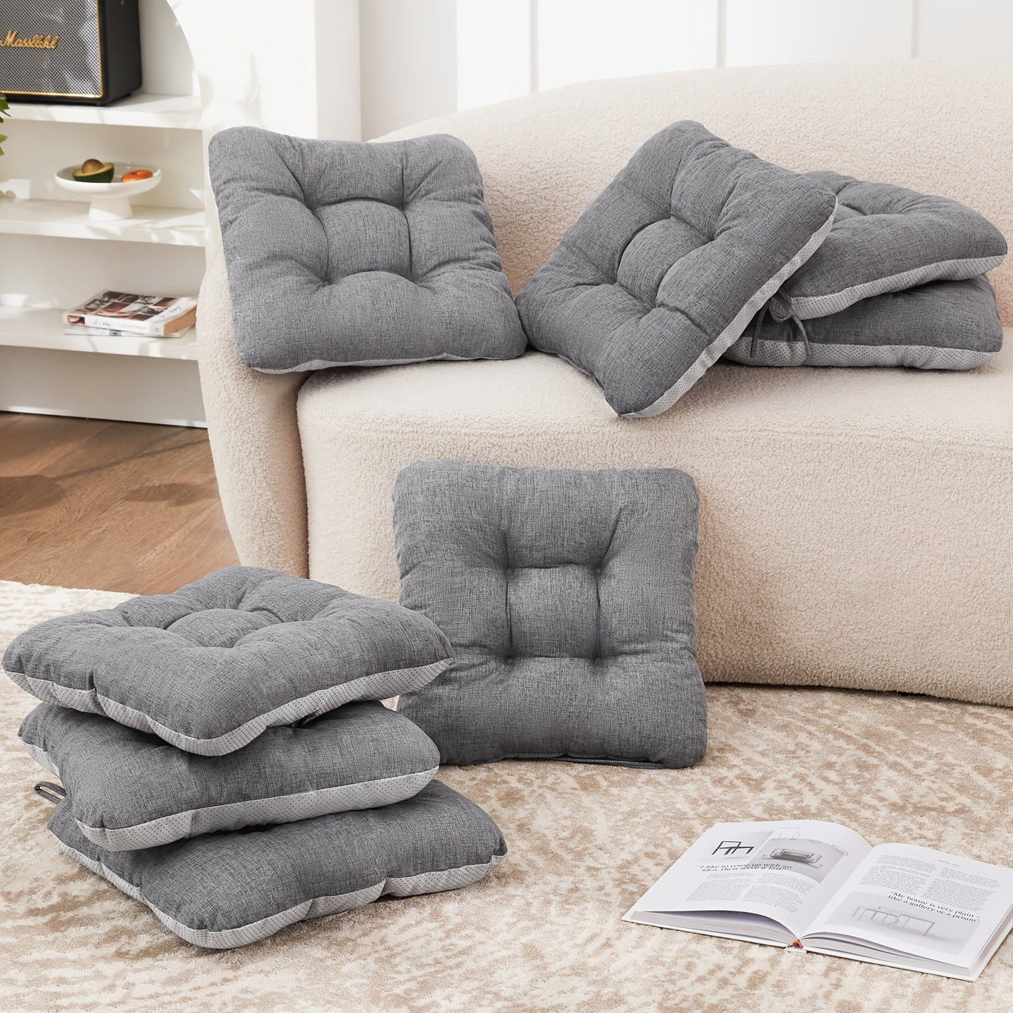Memory Foam Chair Cushions 4/8 Pack, Non-Slip Seat Pads for Dining Chairs, Kitchen, Office & Patio – Indoor Outdoor Chair Pads M/L Size