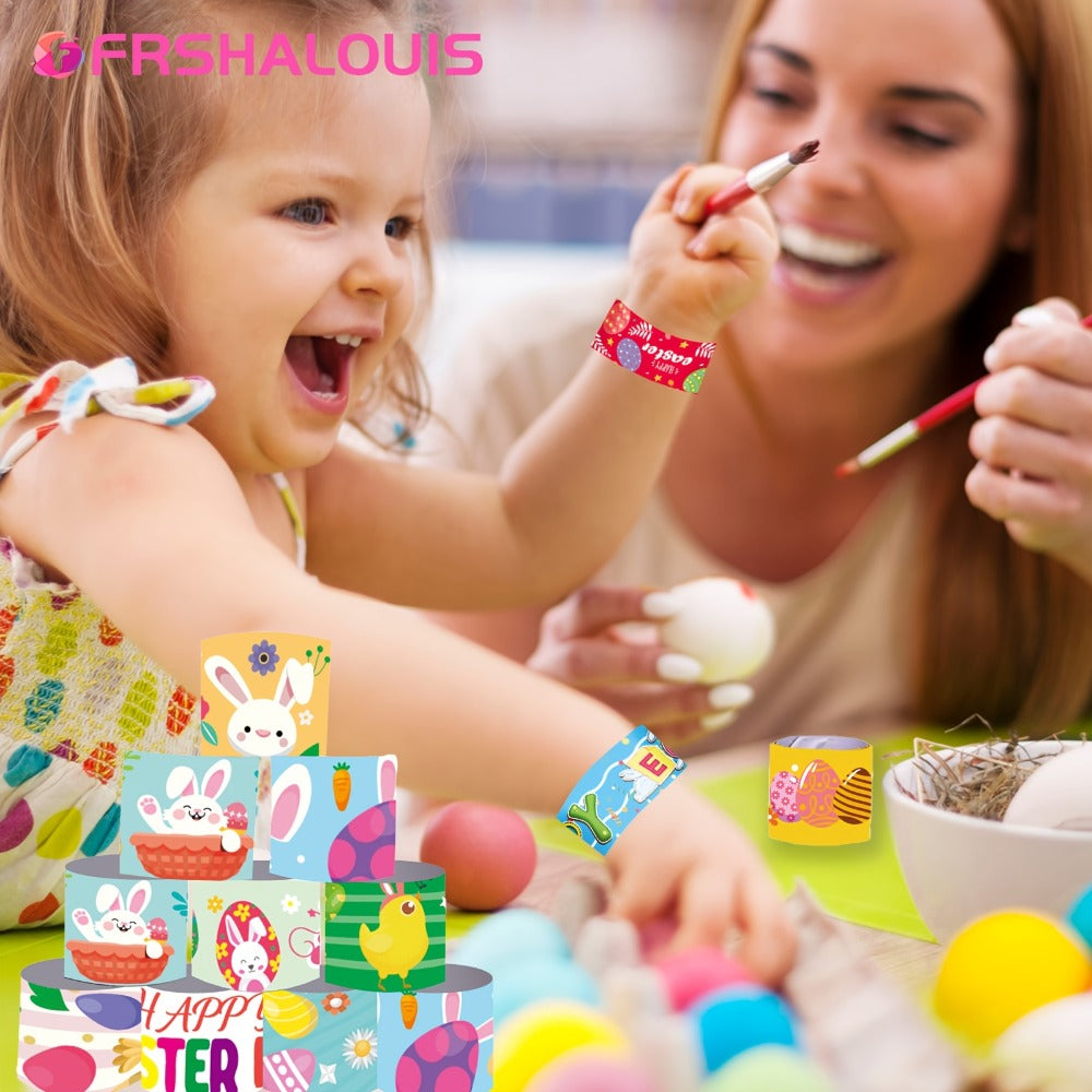 Party Favors Easter PVC Slap Bracelets, 72-Piece Spring-Theme Assortment for Egg Hunts and Events