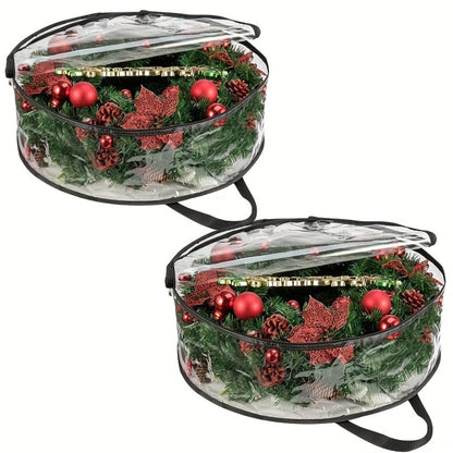 Wreath Storage Bags Heavy Duty PVC Garland Protectors with Handles – 24 & 30 Inch Transparent Christmas Wreath Organizer, 2 or 4 Pack