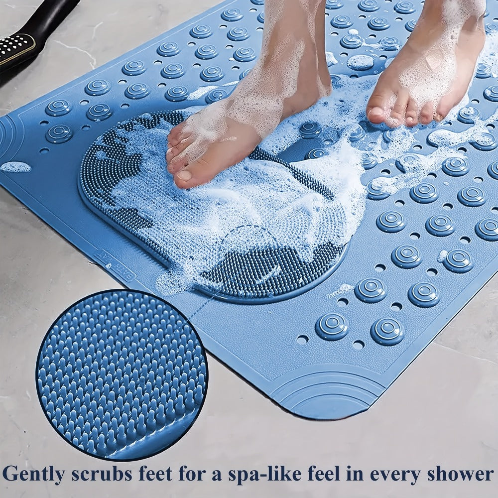 Textured Suction-Cup Shower Mat with 69 × 36 cm Size, Drain Holes and Blue or Gray Color Options