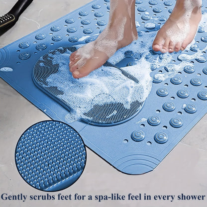 Textured Suction-Cup Shower Mat with 69 × 36 cm Size, Drain Holes and Blue or Gray Color Options
