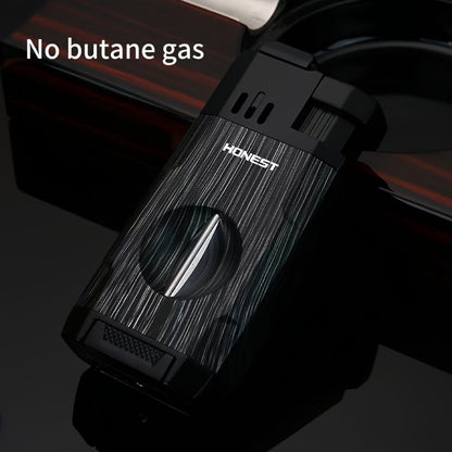Cigar Torch Lighter with V-Shaped Cigar Cutter Built-in Clip Dual Windproof Jet Flame Visible for Entryways, Bedrooms and Living Spaces