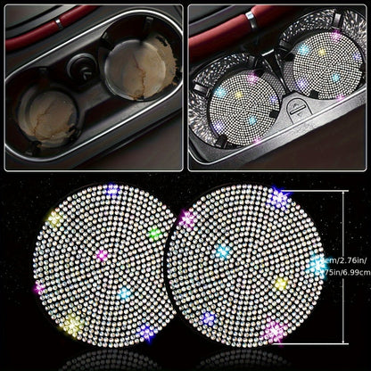 8-Piece Rhinestone Car Interior Accessories Set with Steering Wheel Cover, Coasters and Seat Belt Pads