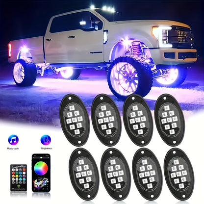 RGB LED Rock Lights Kit for Trucks & Off-Road – App & Remote Control, Music Mode, Underglow Neon Lights for SUV, ATV, UTV