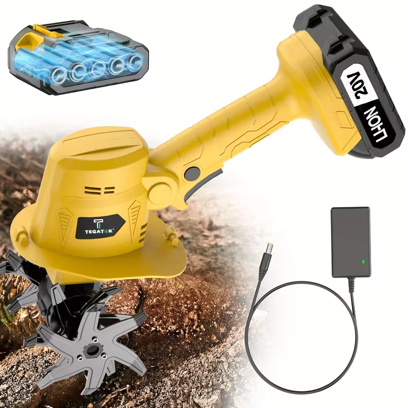 Cordless Electric Tiller 20V Handheld - 9-Inch 235RPM Garden Cultivator with Handle, Metal Soil Tiller for Weeding