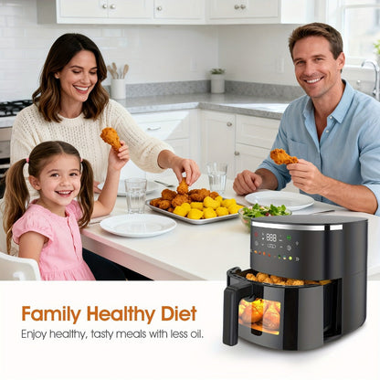 Air Fryer 6QT with 8 Preset Functions, Visible Window, Adjustable Temperature & Timer, Large Oil-Free Cooker for Crispy Fries
