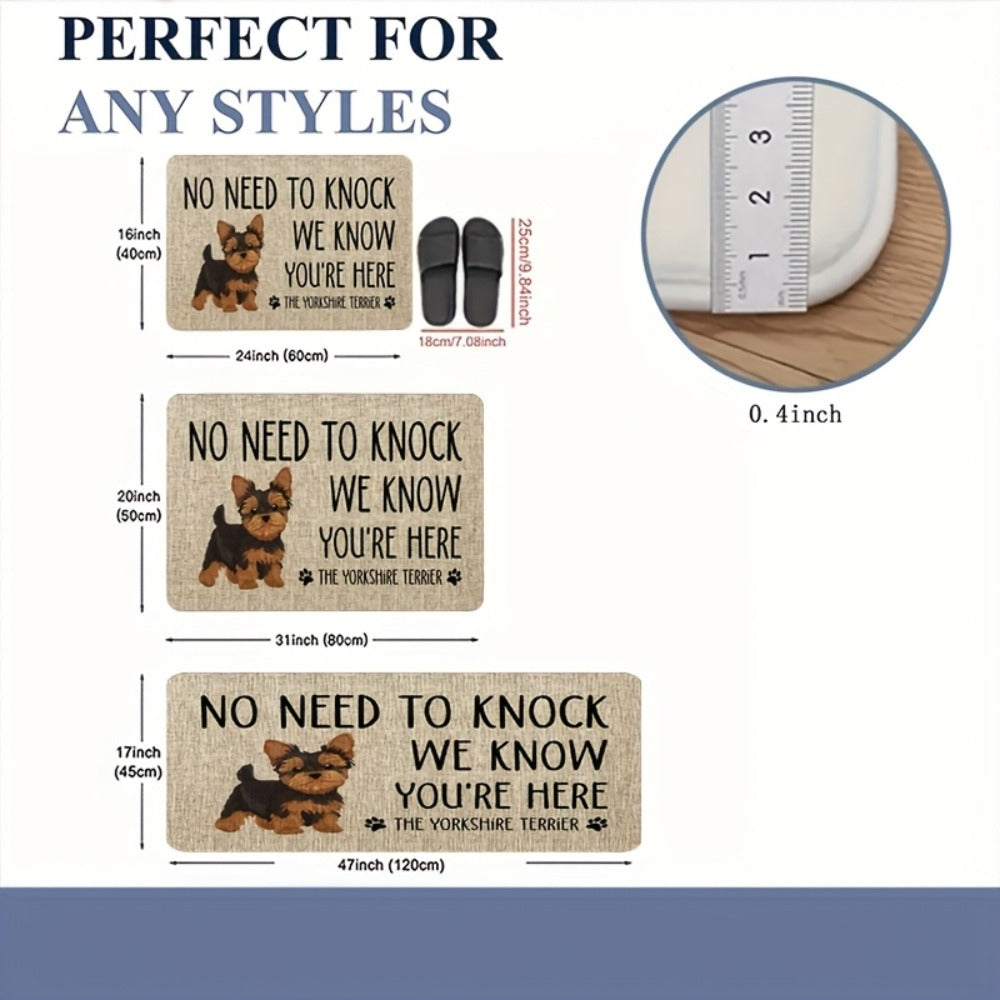 Yorkshire Terrier Entryway Floor Mat with Beige Woven-Look Print in Three Sizes up to 17.71 x 47.24 Inches