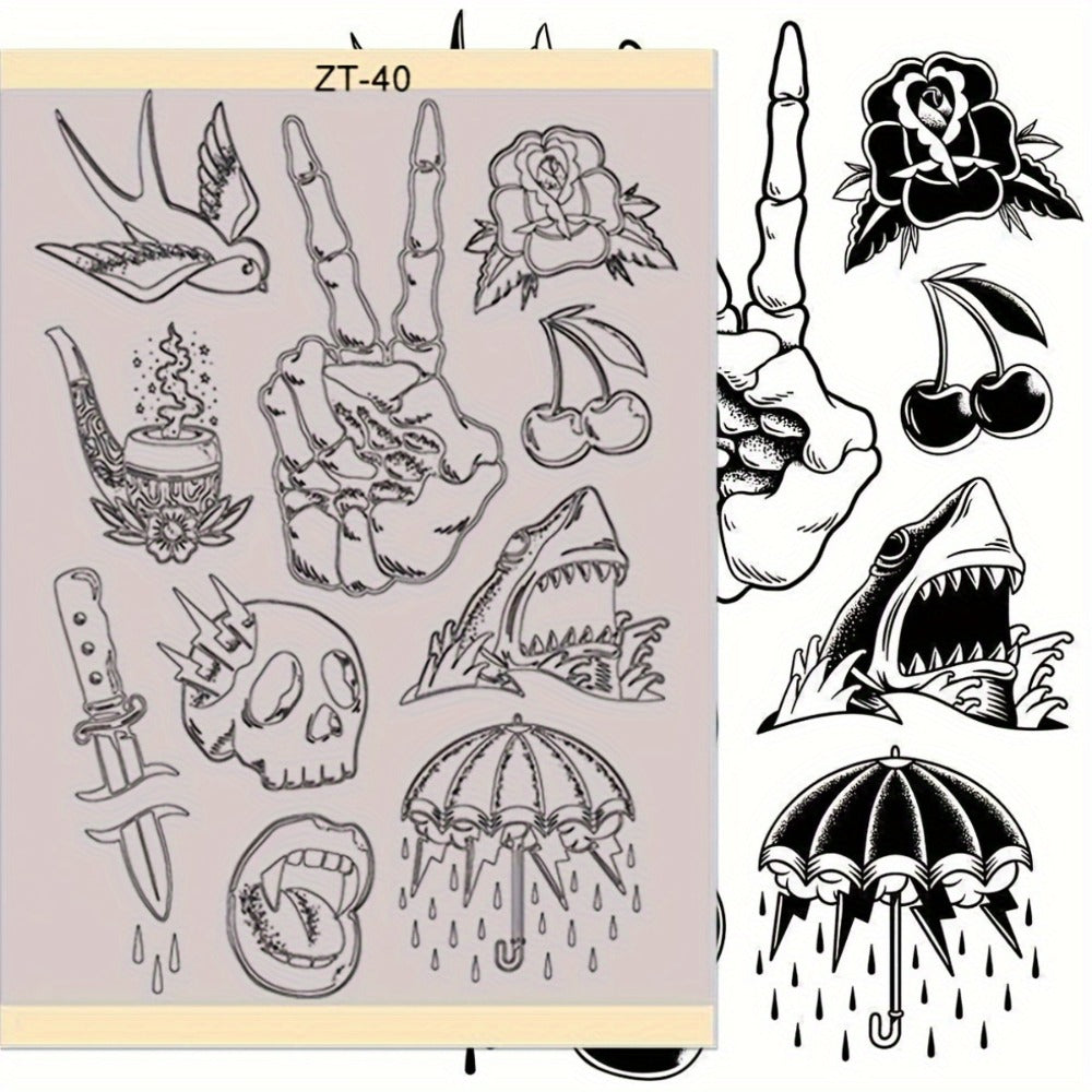 Tattoo Stencil Transfer Kit, 2x Transfer Gel, 10x A4 Blank Thermal Stencil Paper & 1x Pre-Drawn Pattern Sheet