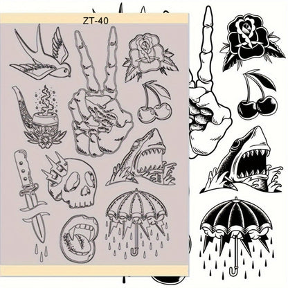 Tattoo Stencil Transfer Kit, 2x Transfer Gel, 10x A4 Blank Thermal Stencil Paper & 1x Pre-Drawn Pattern Sheet