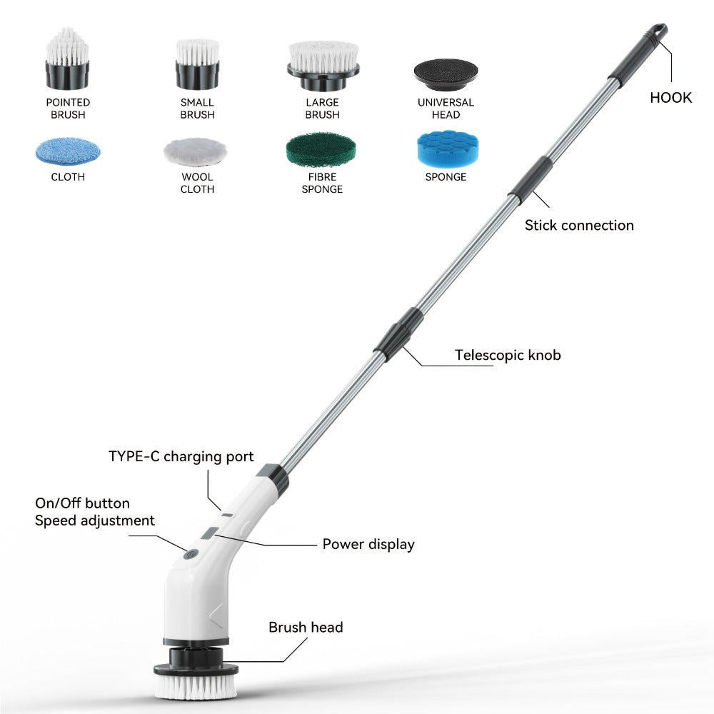 Telescopic Electric Cleaning Brush with Long Handle, 7-in-1 & 14-in-1 Multifunctional Power Scrubber Kit