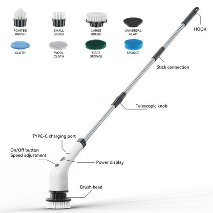 Telescopic Electric Cleaning Brush with Long Handle, 7-in-1 & 14-in-1 Multifunctional Power Scrubber Kit