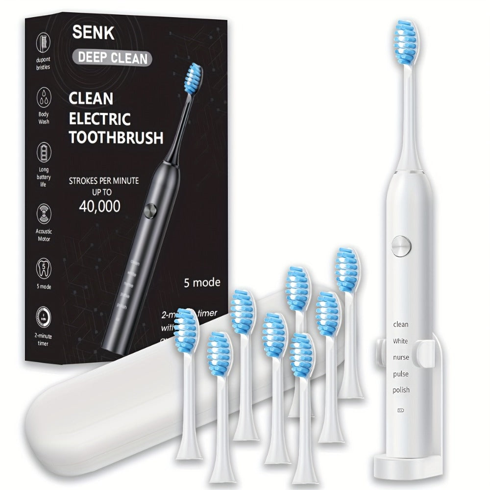 Electric Toothbrush with Five Modes, 40, 000 Vibrations per Minute, Type-C Charging and Four or Eight Heads