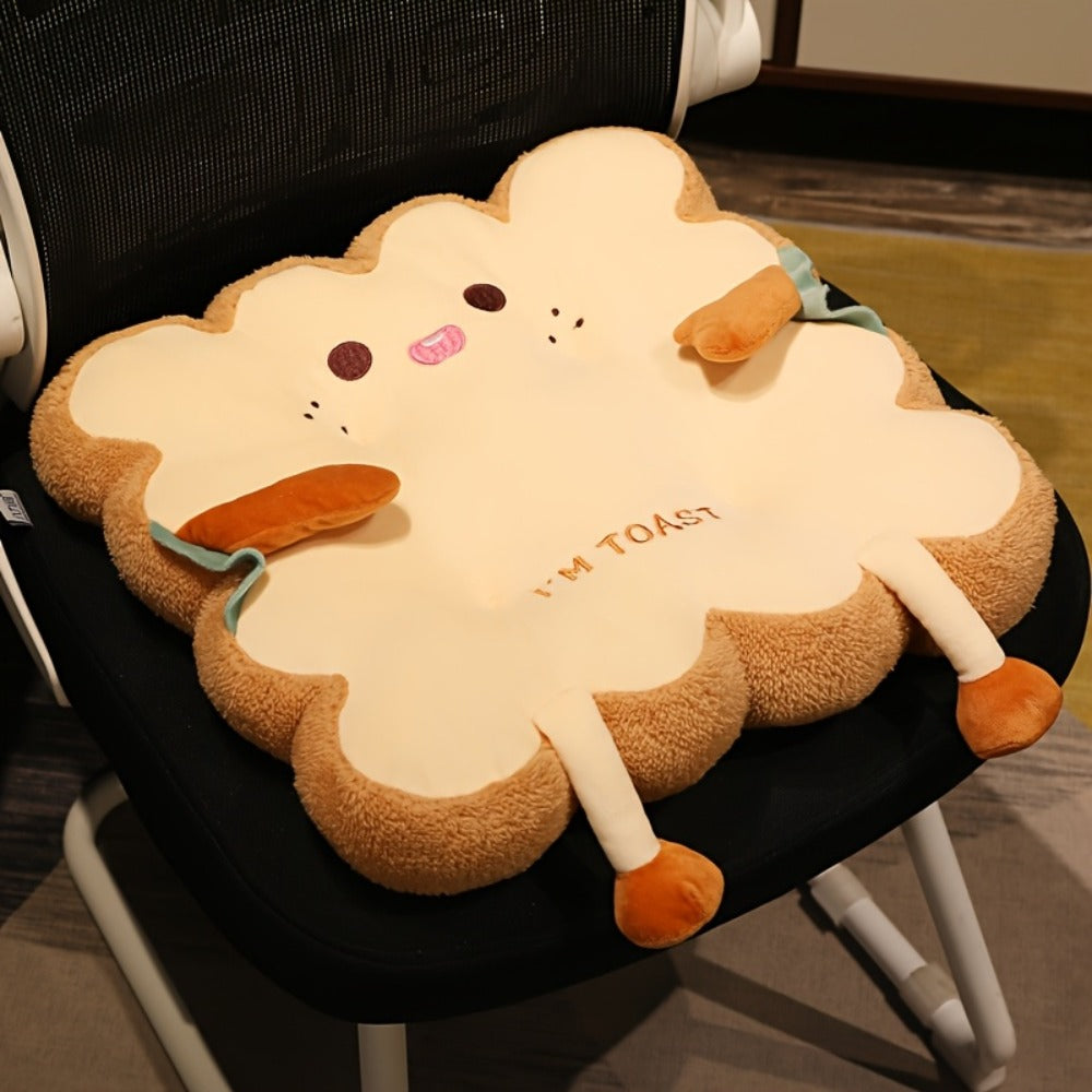 Kawaii Plush Toast Cushion Cute Bread Shaped Seat Pillow Funny Face Expression Soft Stuffed Food Pillow for Office Chair Car Sofa Bedroom