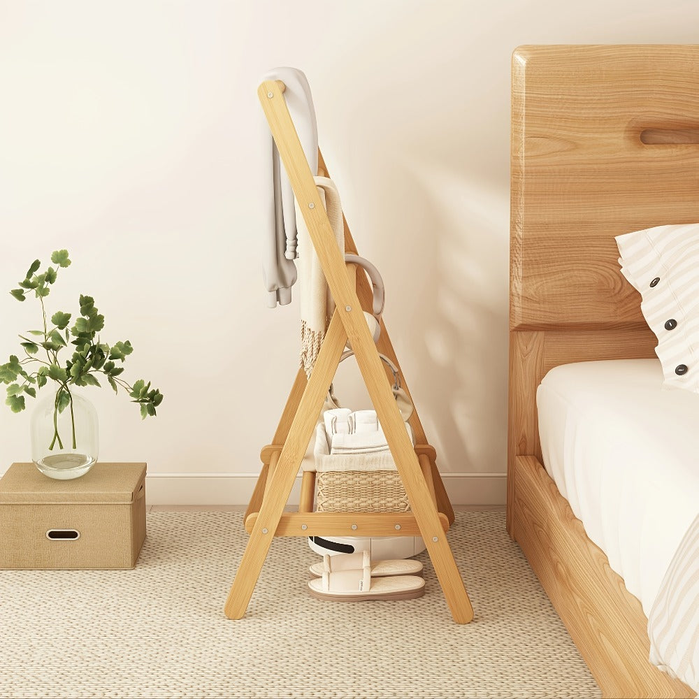 Bamboo Drying Rack 3 Tier Foldable with Storage Box – Space Saving Freestanding Clothes Hanger for Apartment, Bedroom, Bathroom & Balcony