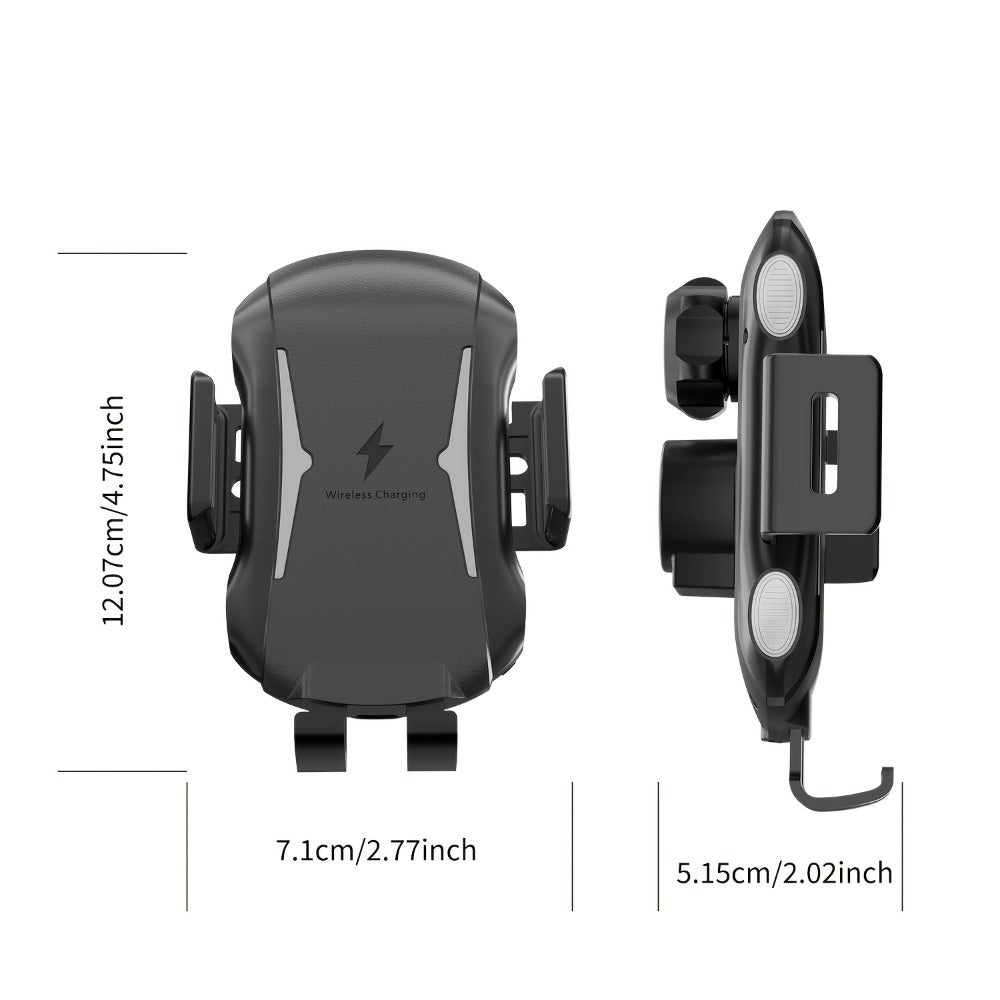 10W Auto-Sensing Car Phone Mount with Wireless Charging Clamp, Vent Clip and Suction-Style Base