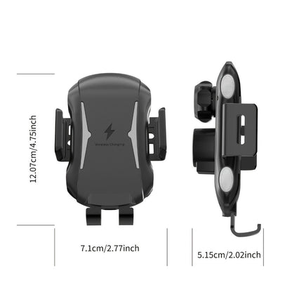 10W Auto-Sensing Car Phone Mount with Wireless Charging Clamp, Vent Clip and Suction-Style Base