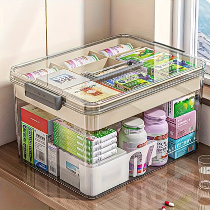 Medicine Storage Box Pill Organizer Multi-Layer Plastic with Handle Large First Aid Storage for Entryways, Bedrooms and Living Spaces