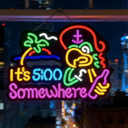 Neon Light Sign Beer O'Clock It's 5 O'Clock Somewhere Bar Sign LED Wall Decor for Man Cave Home Bar Pub Game Room Party Birthday Bedroom