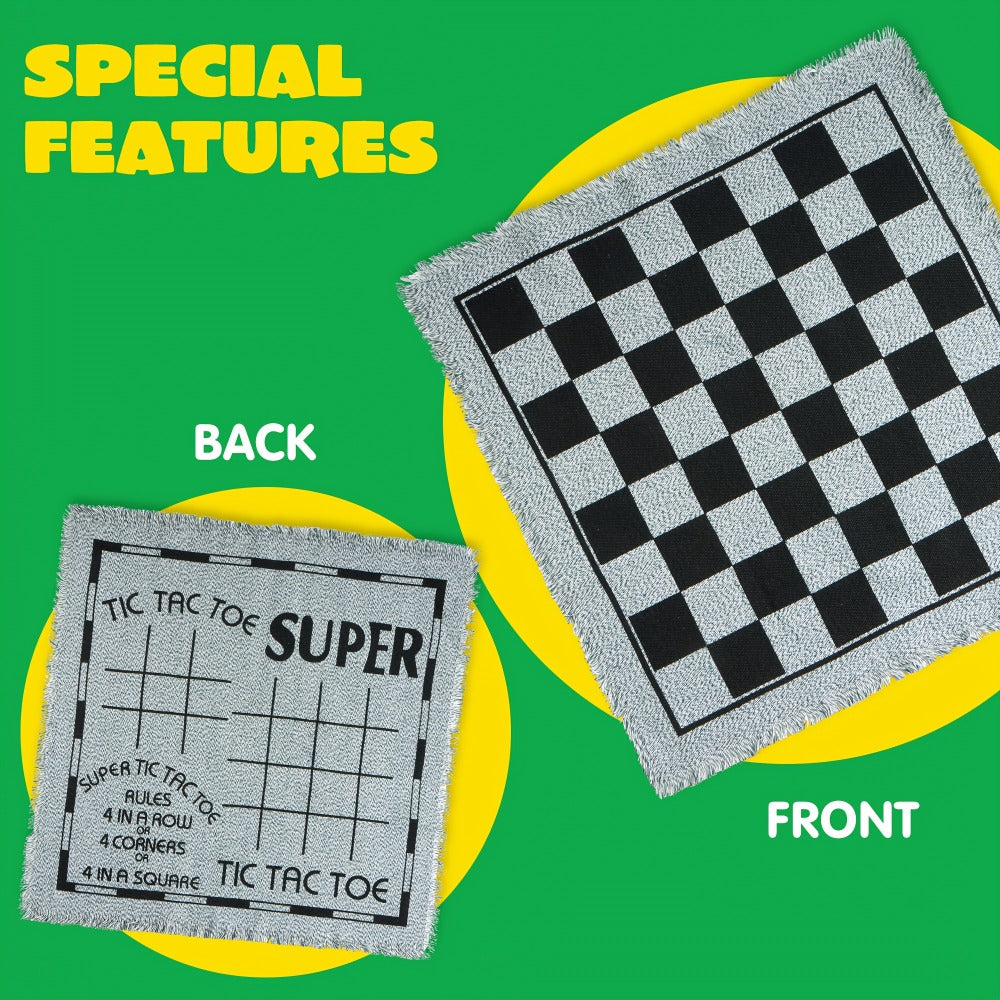 Giant Checkers Game 3-in-1 Set with Tic Tac Toe Reversible Mat 24 Oversized Pieces – Indoor Outdoor Family Board Game for Kids Adults