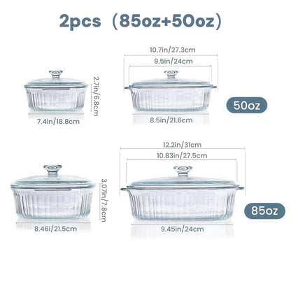 Glass Casserole Dish with Lid, Oval Ribbed Roasting Pan, Oven & Covered Baking Dish for Entryways, Bedrooms and Living Spaces