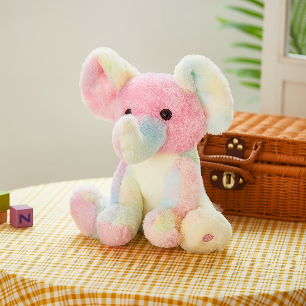 Plush Toy Rainbow Elephant 12-Inch Light-Up Design with Optional Music for Colorful Room Display