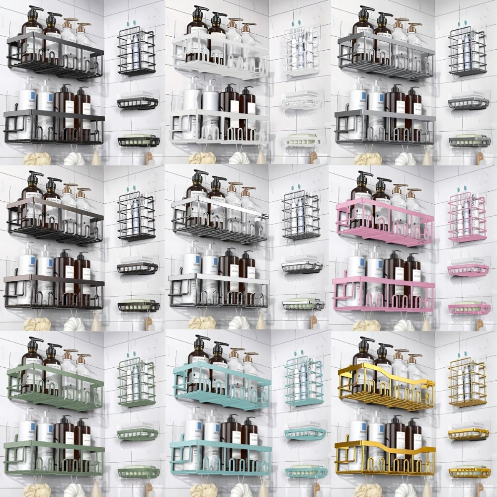 Shower Caddy Organizer 5 Pack Adhesive Rustproof Stainless Steel Shower Shelves with Soap Holder No Drilling Bathroom Storage Rack