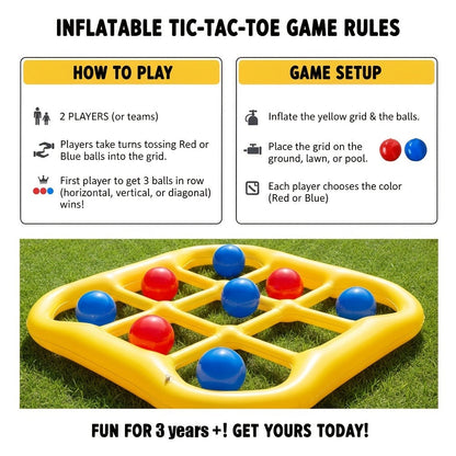 Floating Tic Tac Toe Pool Game Set for Family & Adults, Giant Inflatable Board with 10 Balls & Air Pump