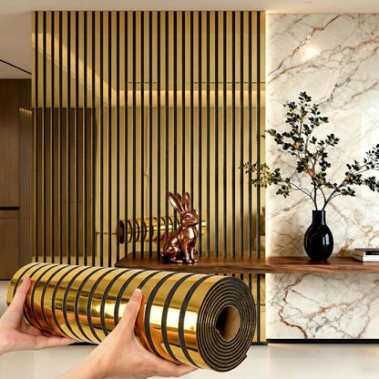 3D Mirror Slat Wall Panel Self-Adhesive Peel and Stick Gold Silver Metallic Grid Wall Sticker, for Entryways, Bedrooms and Living Spaces