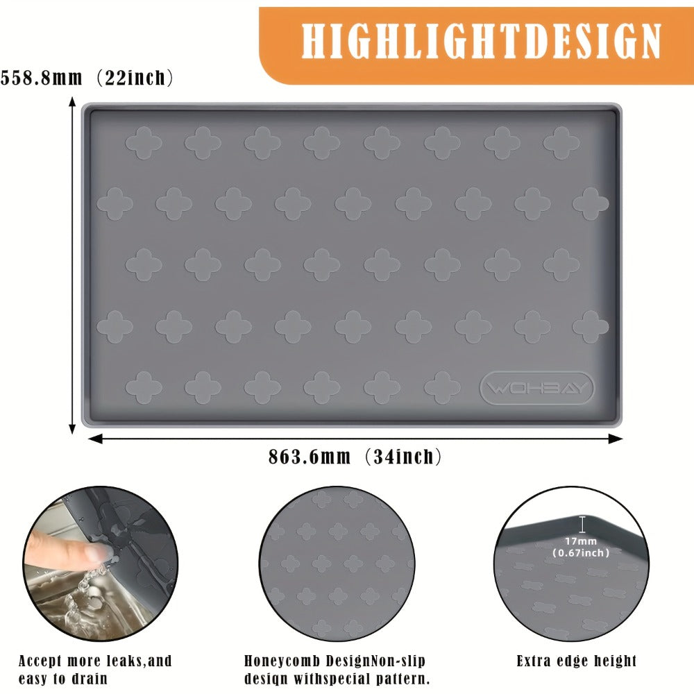 Silicone Under Sink Mat 34" x 22" Food Grade Cabinet Liner, Honeycomb Pattern Drip Tray for Kitchen Bathroom Cabinet Organizer