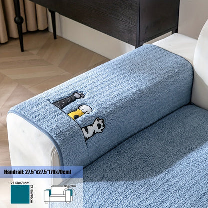Sofa Cover, Sherpa Plush Cat-Paw Embroidered Seat Pad with Backing Detail in Four Colors and Seven Sizes