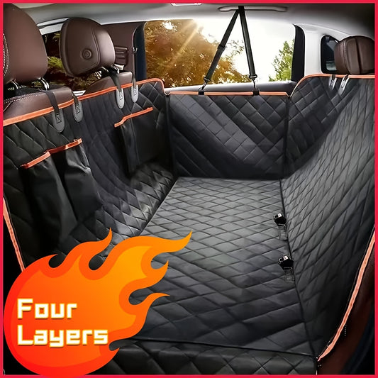 Dog Car Seat Cover Pet Hammock for Back Seat, Waterproof Scratch-Proof Nonslip Dog Seat Cover with 4 Side Pockets