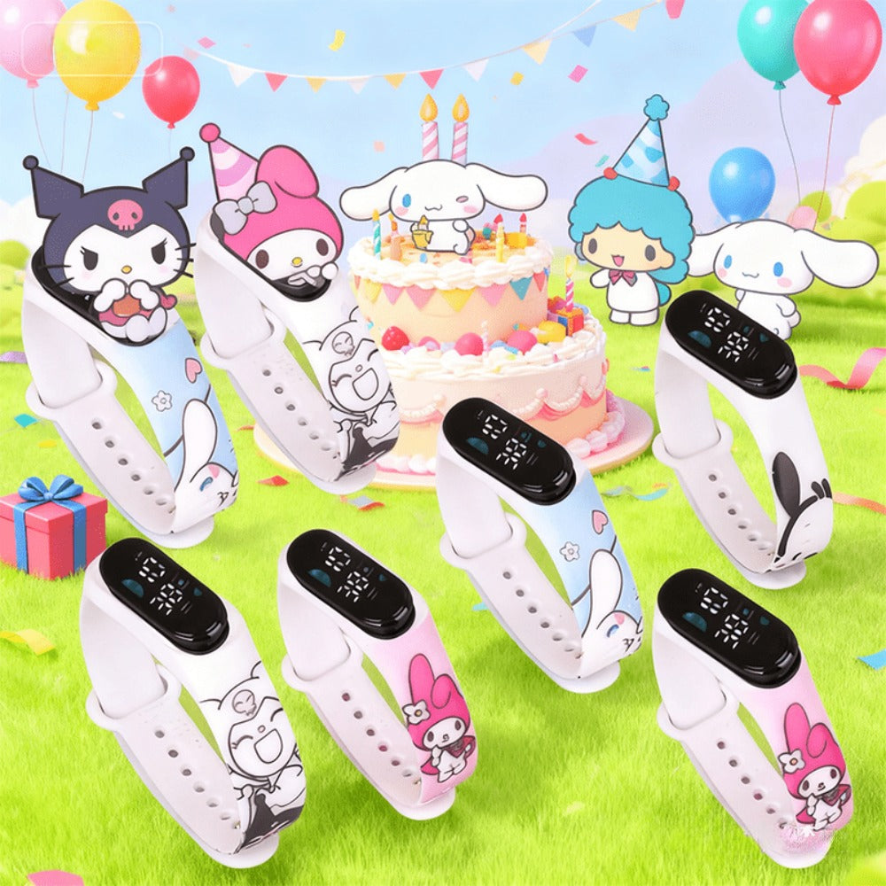 Sanrio Kuromi My Melody Kids Electronic Sports Watch Set 10 Pack, Kawaii Anime 4-Color Mix