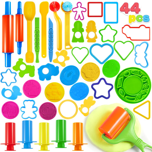 44-Piece Kids Clay Tools Set with Molds, Rolling Pins & Cutters, Dough Accessories for Toddlers & Preschoolers