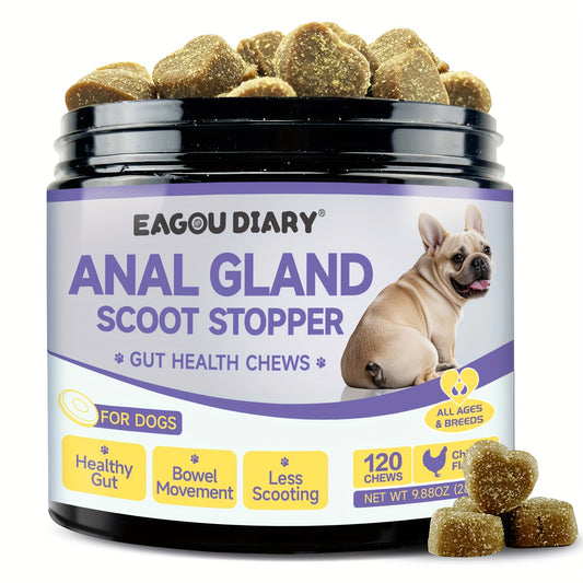 Dog Anal Gland Support Chews 120ct – Fiber Supplement for Scooting Relief with Pumpkin, Psyllium Husk, Probiotics & Dandelion