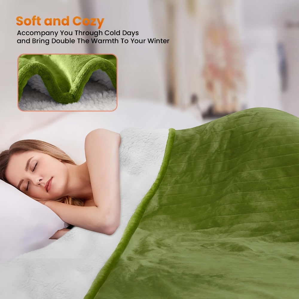 Electric Heated Blanket Flannel Sherpa - 6 Heat Settings, Auto Shutoff, Quick Heating, ETL & FCC