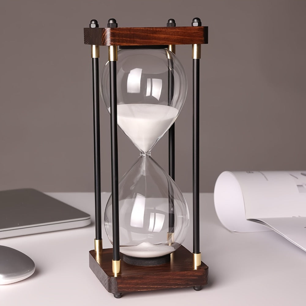 Hourglass Timer 60 Minute Wooden Sand Timer Decorative Glass – Vintage Home Decor for Kitchen, Office & Bedroom | Great Gift for Birthday